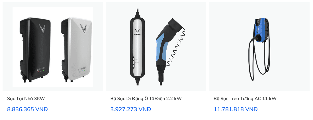 các loại bộ sạc tại nhà xe vinfast